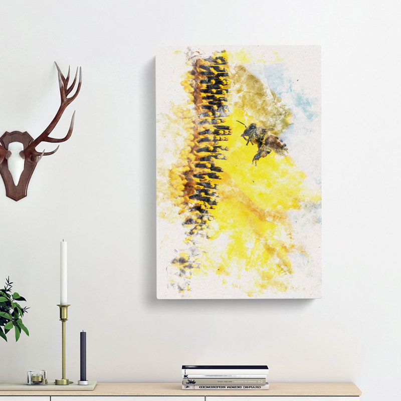 Busy Bee & Yellow Flower - Wrapped Canvas, 91cm H x 60cm W x 3cm D
