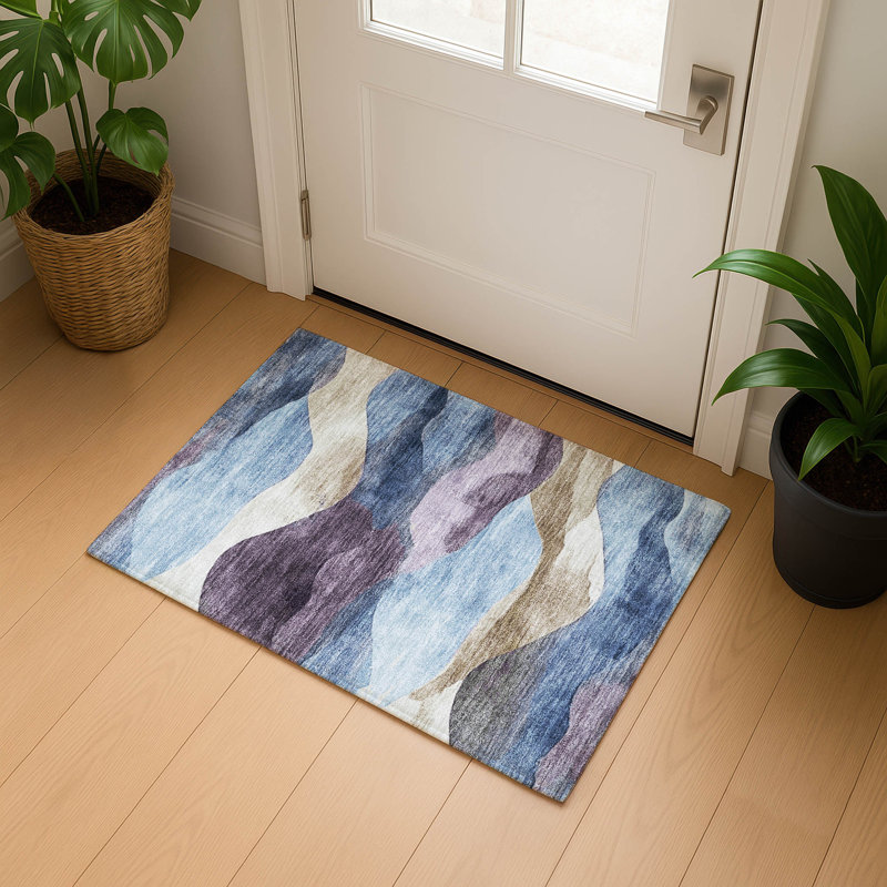 Premium Machine Washable Pinkston Waves Rug, Rectangle 1'8" x 2'6"