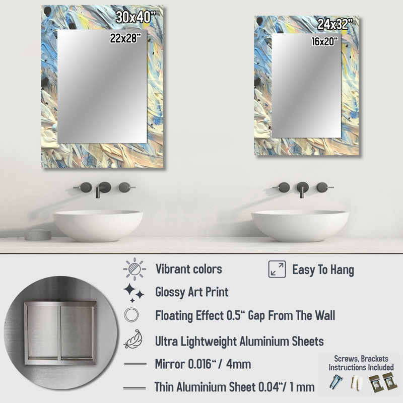 Summer Memories Abstract In White And Blue - Abstract Painting Decorative Wall Mirror, Modern Large Mirror, Printed Metal Art
