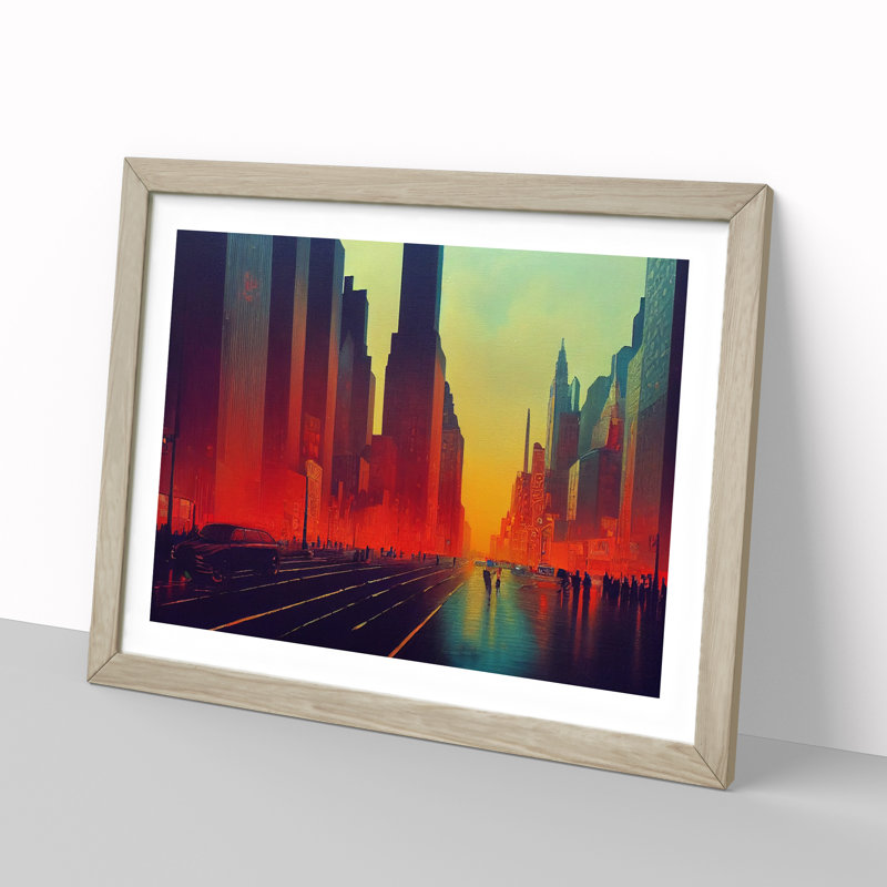 XH1022-6149X Modern New York Skyline Vol.3 1 Piece Single Picture Frame Wall Art, 25cm H x 34cm W x 2cm D, Oak