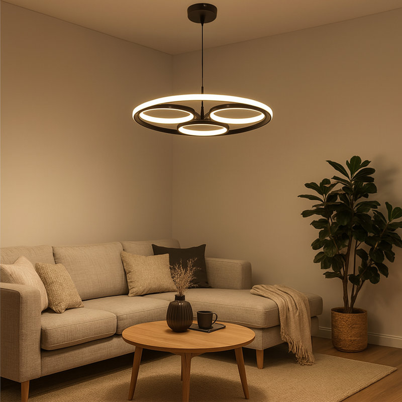 4 - Light Matte Black LED Novelty Pendant, 15.50" H x 50" W