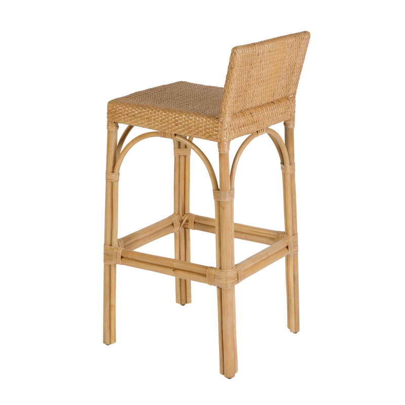 Serienna Blue & White Rattan Low Back Counter Stool, Bar Stool 30" Seat Height, Estella Bar Stool, Natural Brown