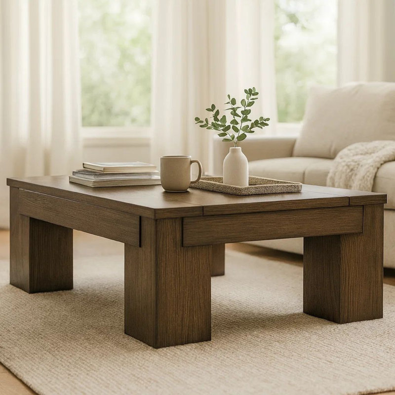 Table basse à plateau relevable Wain, bois massif brun rustique de 54 pouces