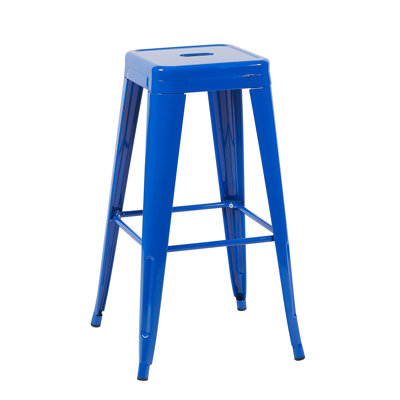 Ensemble de 2 tabourets de bar bleus sans dossier en métal, hauteur comptoir 76 cm, détachables, design gain de place, résistants à l'eau, pour cuisine et salle à manger. Tabourets de 76 cm de hauteur, non empilables, montage rapide, structure stable, bar à domicile.