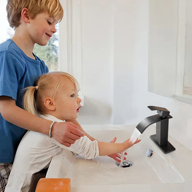 KEBOO Waterfall Bathroom Single-Hole Bathroom Faucet, Matte Black