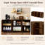 Buffet en noyer grain de bois - Armoire de rangement à 6 portes avec poignées dorées-1608446493