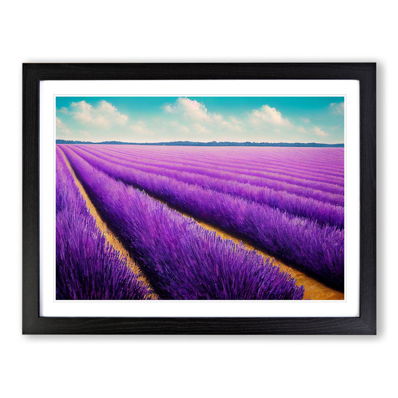 Impactful Lavender Flower Field - Single Picture Frame Print, Black, 46cm H x 64cm W x 2cm D