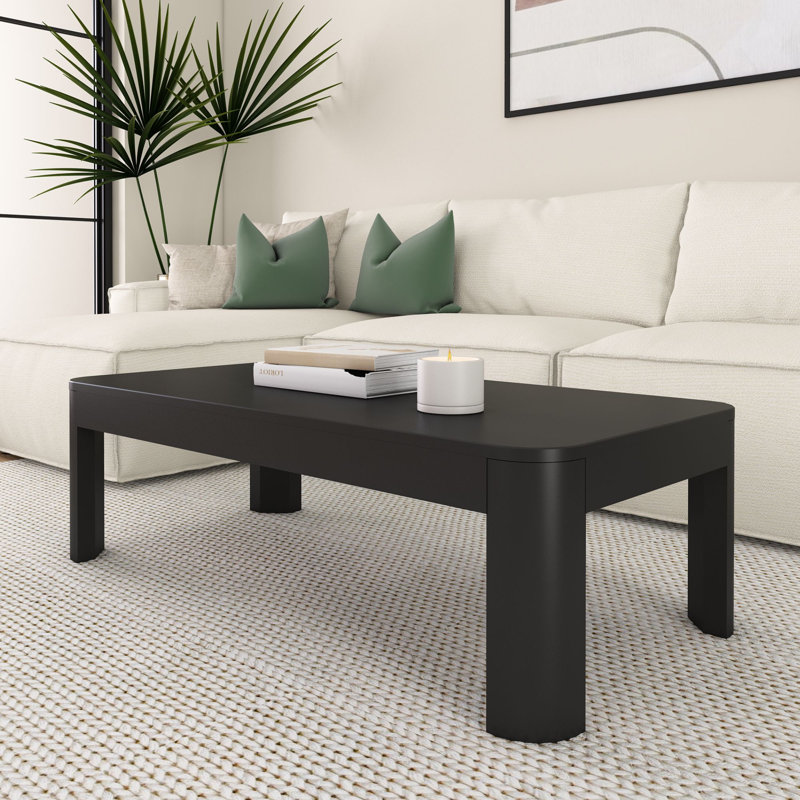 Toriano Solid Wood Single Coffee Table, Black, 15" H x 48" L x 24" W