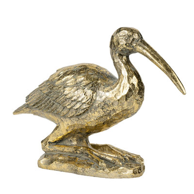 7.1x10.4x3" Kneeling Crane Figurine, Gold Finish
