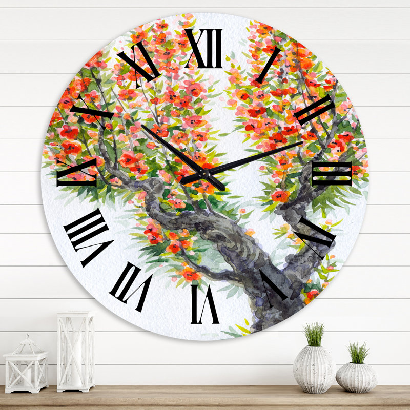 Floraison d'un vieil arbre au printemps II - Horloge murale traditionnelle, Moyenne