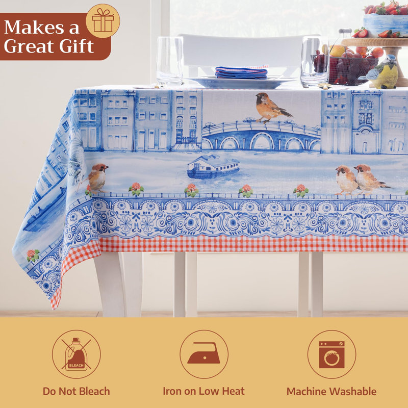 Maison d' Hermine Table Cloth Rectangle Table 100% Cotton 54 x 72 Inches Tablecloth Reusable Decorative for Dining Room Farmhouse Home Valentines Day Decorations Spring Summer - Amsterdam Canals