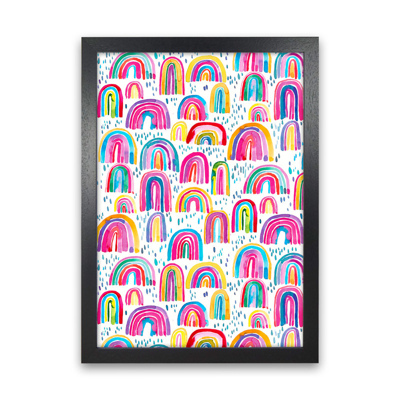 Cute Watercolor Rainbows 1 Piece Wall Art, 63cm H x 46cm W x 3cm D, Black Framed