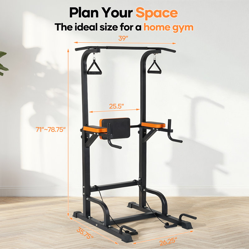 Barre de traction et station de dips Power Tower – Cadre en acier robuste, capacité de 120 kg, hauteur réglable sur 6 niveaux, autoportante pour l'entraînement de force à domicile, les tractions, les dips et les relevés de jambes