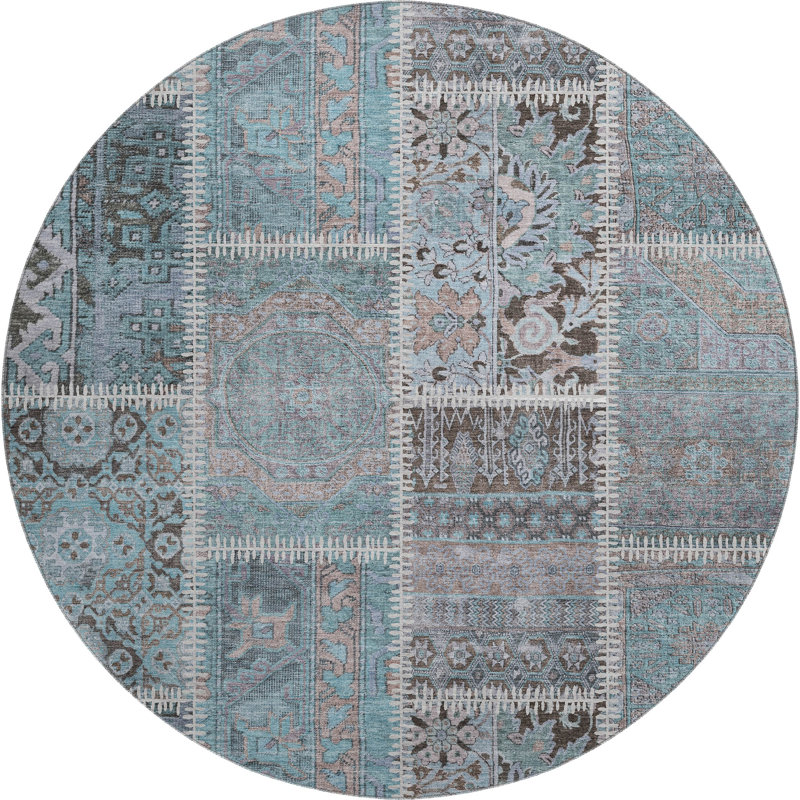 Premium Machine Washable Cerrito Teal Rug, Round 8'