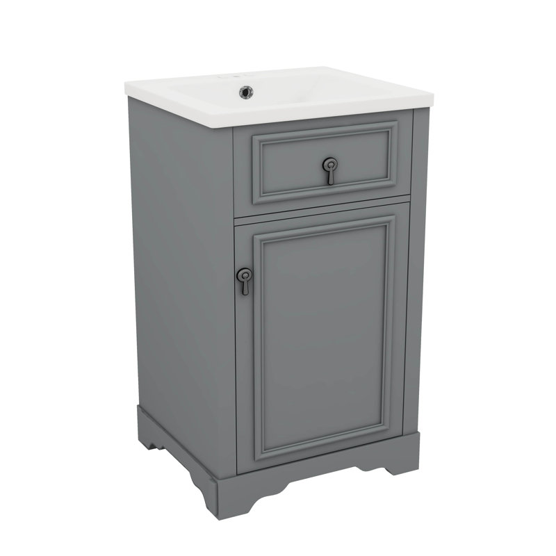 Meuble-lavabo de 20 po avec lavabo en céramique, porte à fermeture en douceur, tablette réglable, Gris