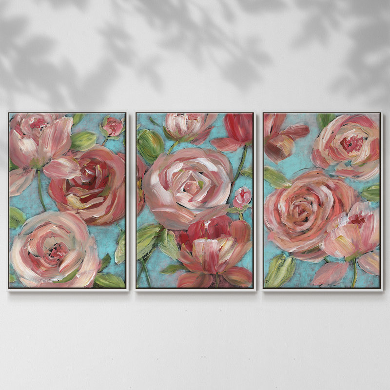 Pêches et crème, reproduction sur toile 3 pièces, H 36 po x l 75 po x P 2 po, Blanc