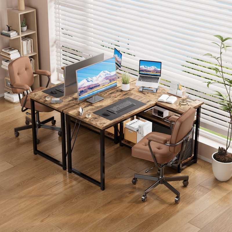 L-Shaped Metal Base Computer Desk