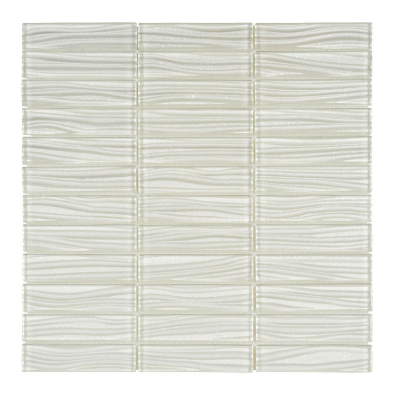 1" x 4" Glass Grid Mosaic Tile, White