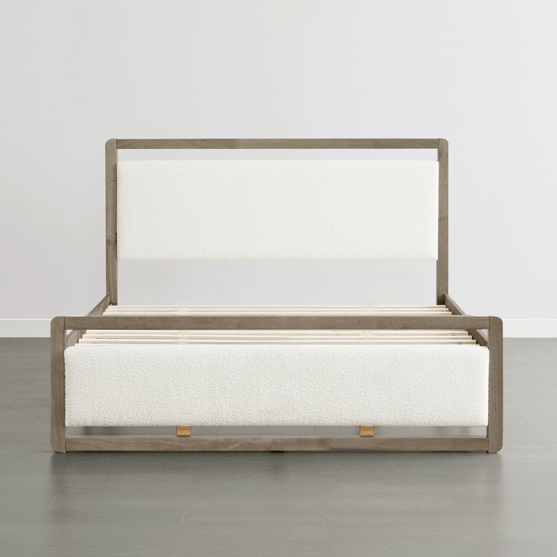 Structure de lit rembourrée moderne en bois massif avec USB, Avoine, Avoine, Très grand lit