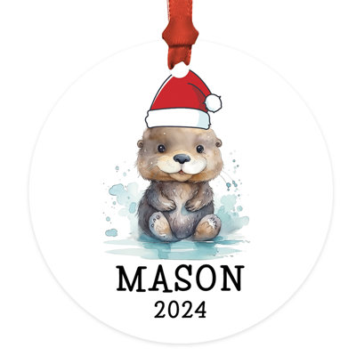 Custom Metal Otter Ornament For Christmas Tree Cute Baby Otter With Santa Hat Sea Otter Ornament For Kids