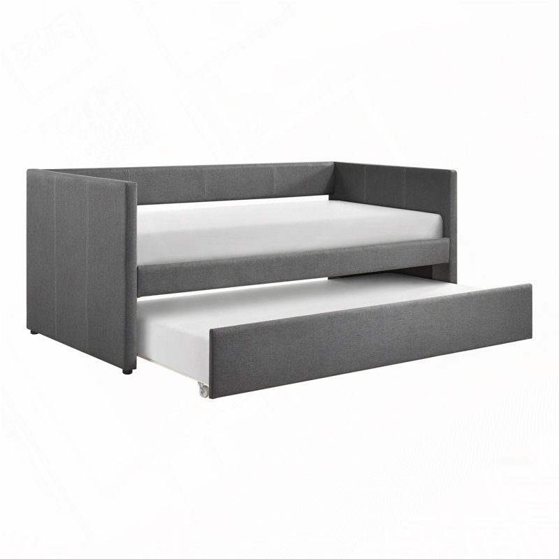 Faux Leather Upholstered Daybed with Trundle, Dark Gray