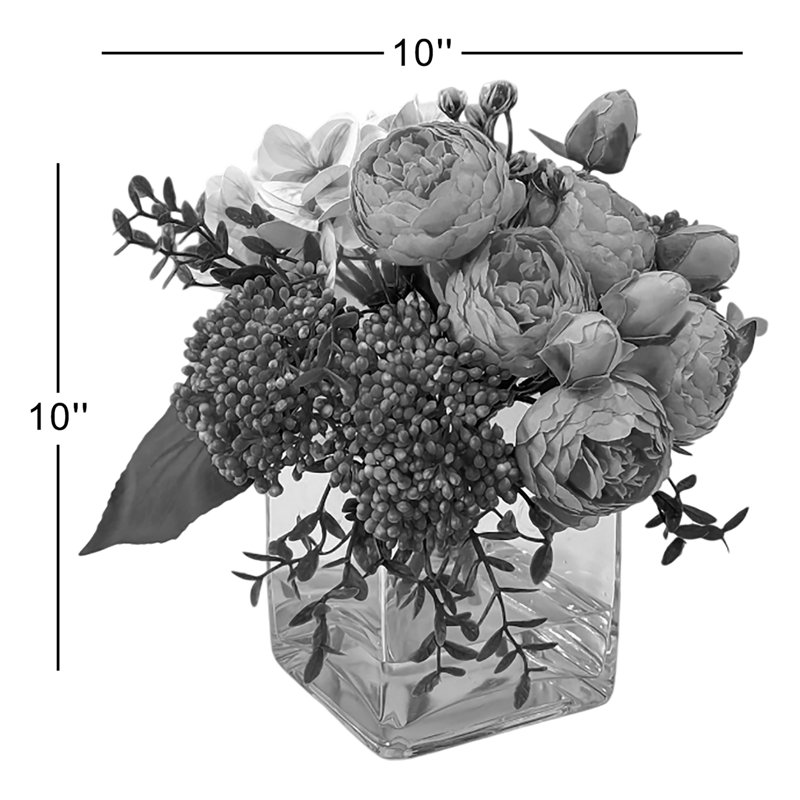 Faux Peony And Hydrangea In Vase, Beige
