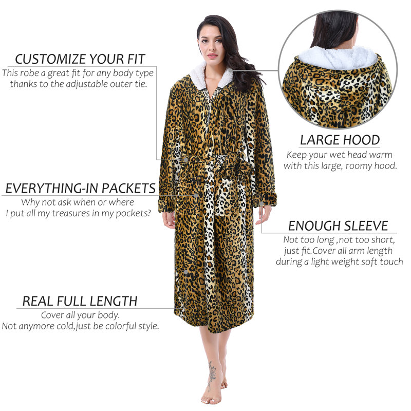 Catalonia Women's Plush Fleece Long Robe with Hood, Warm Comfy Fluffy ...