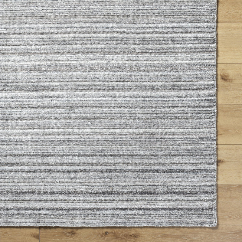 Rectangle Trona Striped Hand Loomed Viscose Area Rug in Gray, Rectangle 10' x 14'