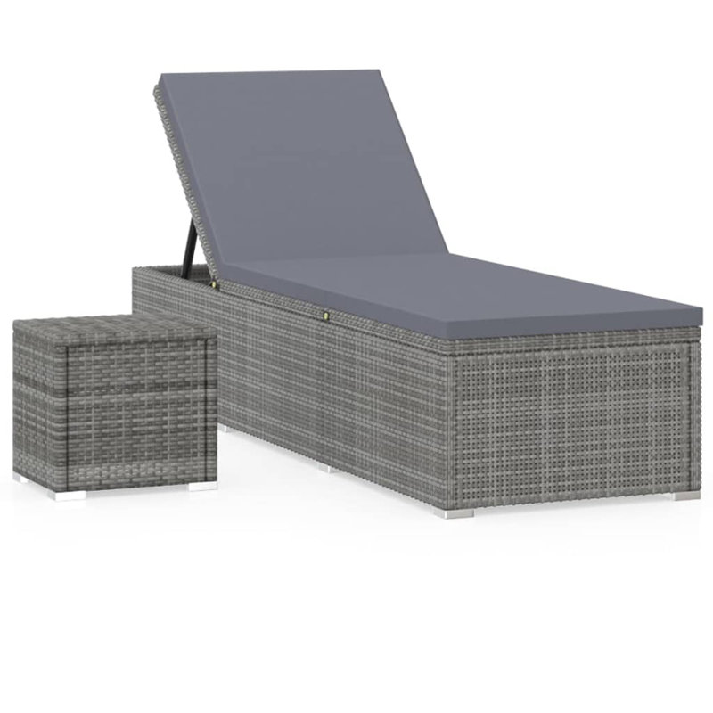 Afeef 78" Long Single chaise with Cushions and Table, Gray, Gray