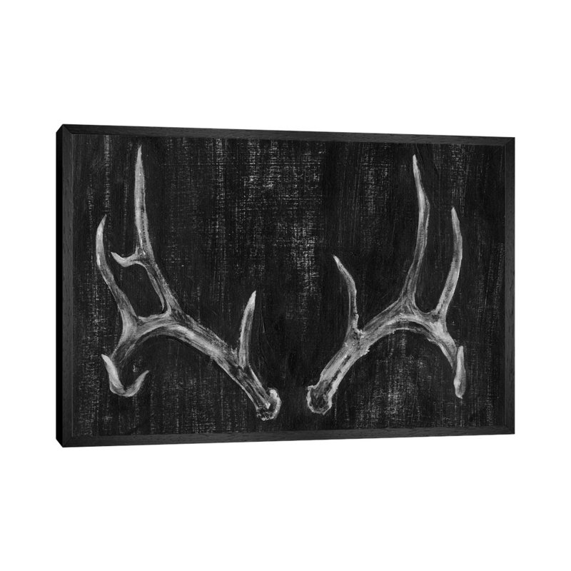 Rustic Antlers II by Ethan Harper - Print on Canvas, 101.6 cm H x 66.04 cm W, Black Floater Framed