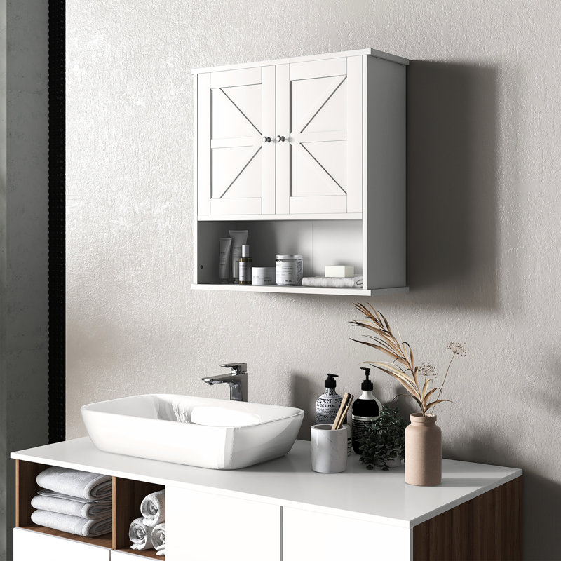 Étagère de salle de bain murale blanche avec armoire de rangement réglable pour tablettes