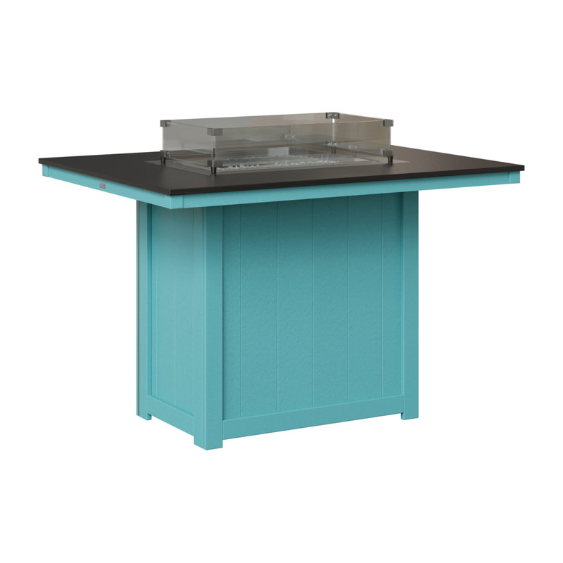 Berlin Gardens Donoma Dining Fire Pit Table, 36" H x 41" W x 54" D, Hammered Top Black with Aruba Blue Base