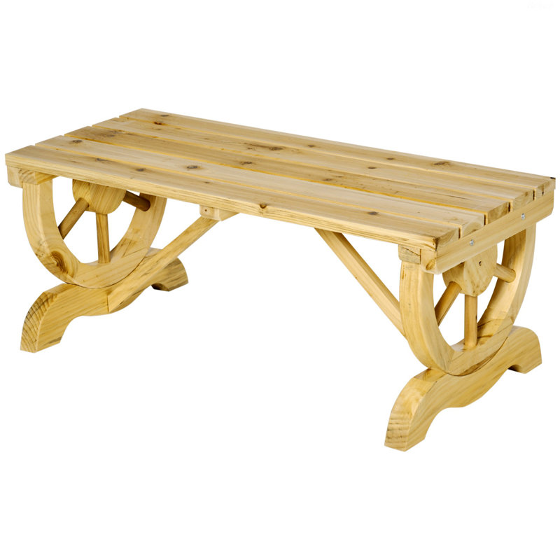 Natural Wood Wagon Wheel 2-Person Garden Bench