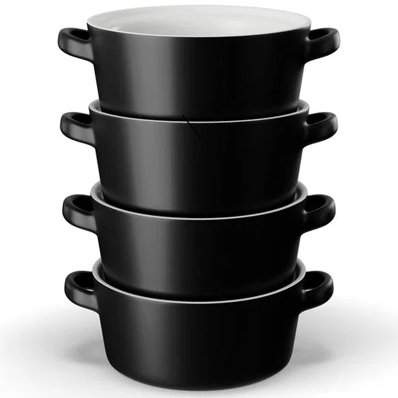 kook Soup Crocks, Ceramic Stackable Bowls, Set of 4, Black