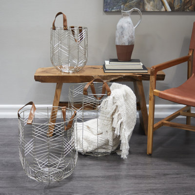 Ensemble de panier de rangement décoratif et fonctionnel en métal avec poignées en similicuir