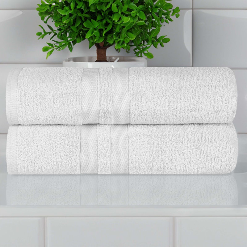 Ultra-Soft Cotton Solid Double Line Dobby Border Medium Weight Quick-Dry Bath Towel, Silver