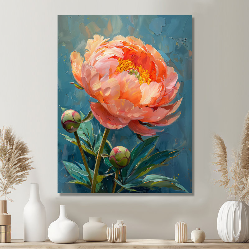 Rose et bleu, pivoines vibrantes, art mural pivoines II, Cadre flottant noir, H 40 po x l 30 po