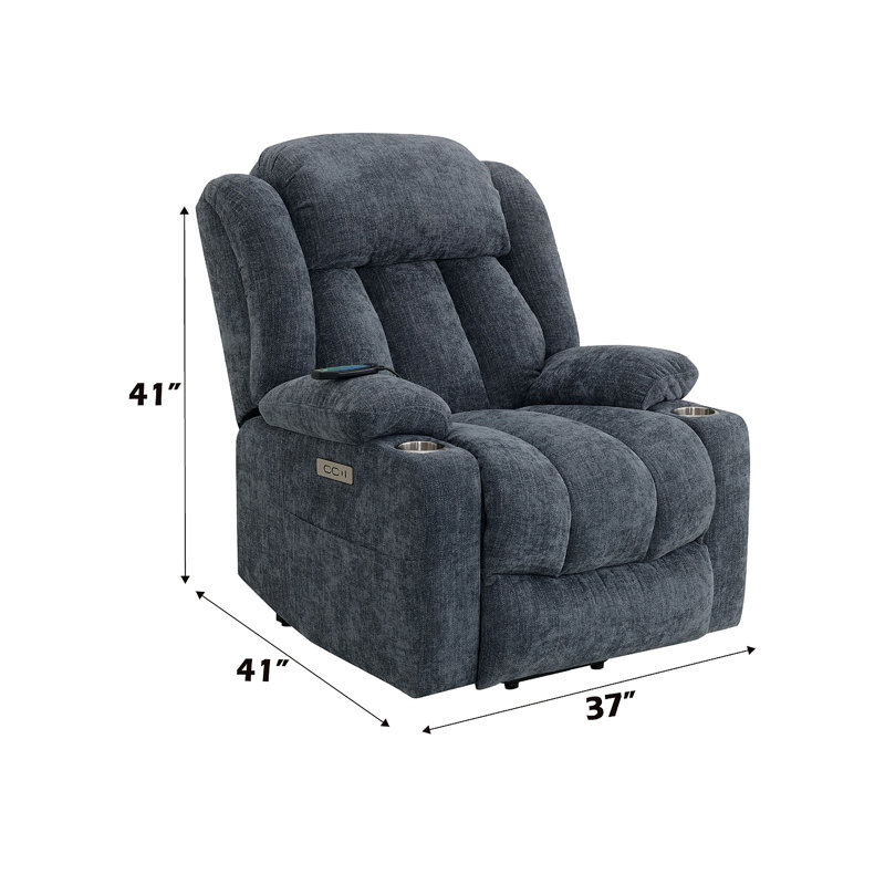 Fauteuil inclinable Omarion Blue Chenille Power Motion avec fonction de levage, de chauffage et de massage