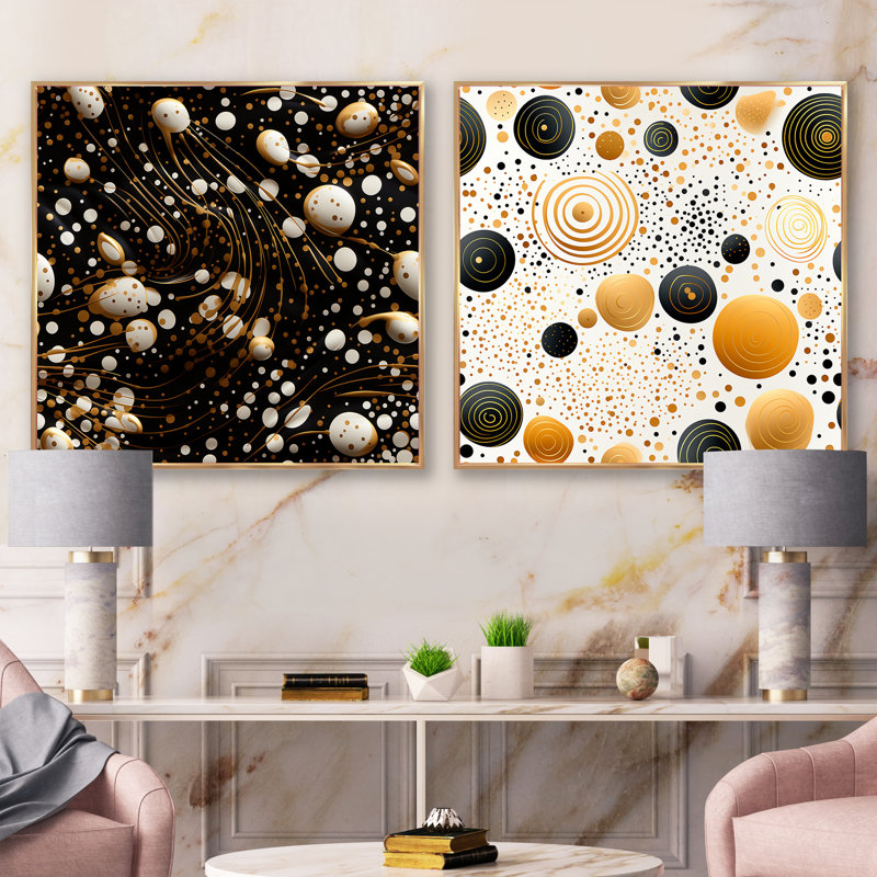 Claytie - Ensemble de 2 collages carrés à formes abstraites, Cadre flottant doré, H 30 po x l 61 po
