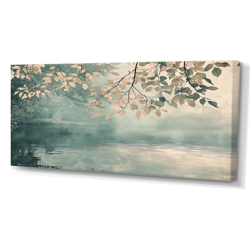 Riverbank Leaves Simplicity Scenery II - feuilles, art mural, H 28 po x l 60 po, Toile tendue, Ne s’applique pas
