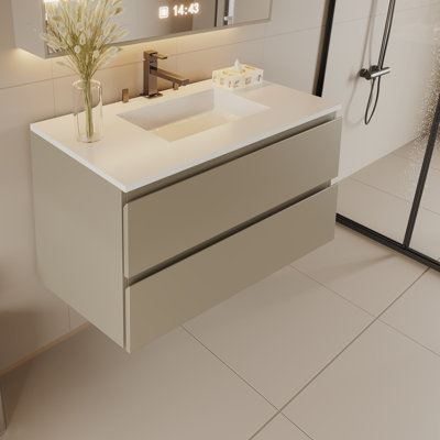 Wall-Mount Bathroom Vanity – Modern Floating Vanity With Soft-Close Drawers, Laminate Doors, Plywood Construction,   36" Width