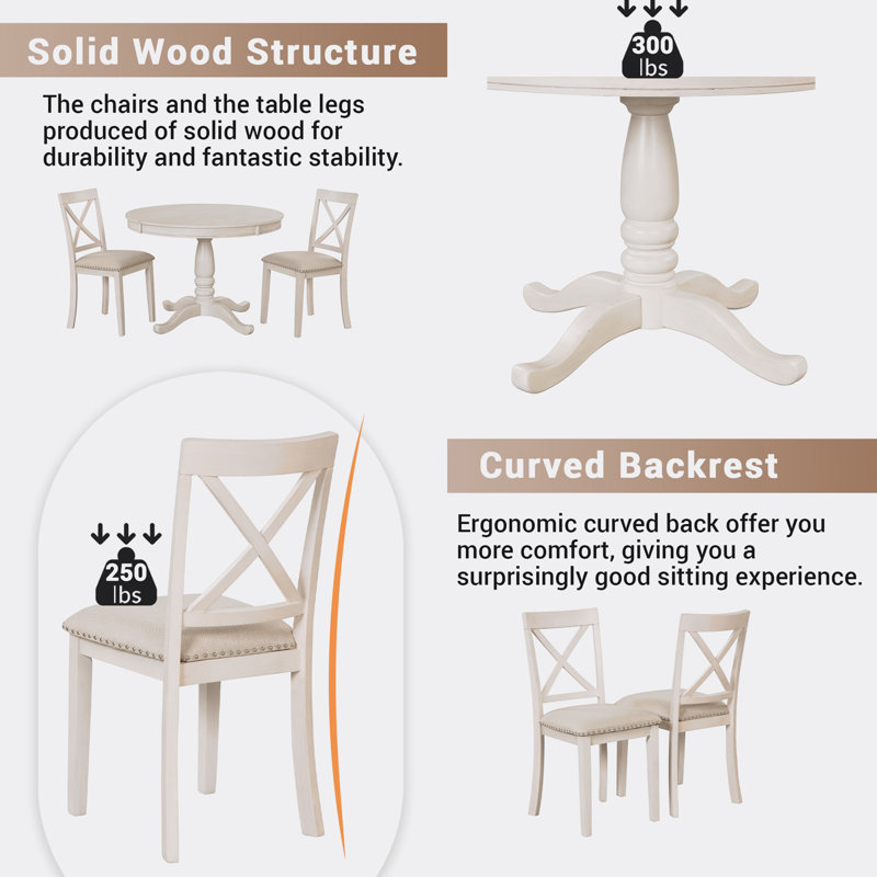 Antique White Round Pedestal Dining Set with 4 Chairs