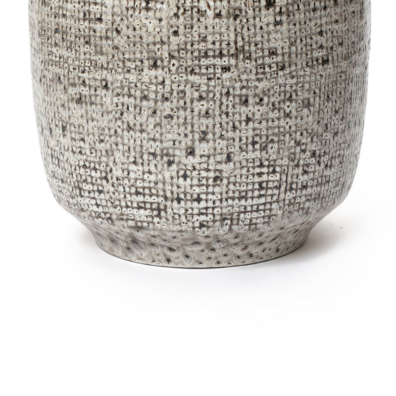 Pot à fleurs rond en céramique Gwendelynn, H 14 po x l 15,75 po x P 15,75 po, Gris