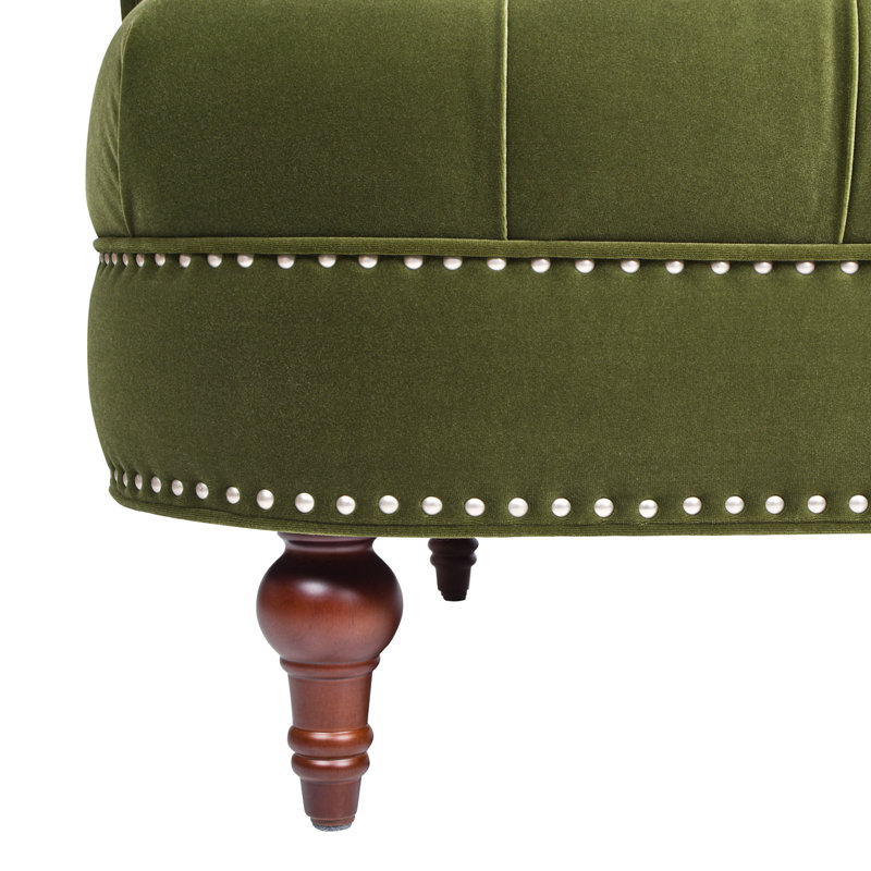 Joannes Velvet Rolled Arm Chesterfield, 32" H x 68.5" W x 38" D, Olive Green