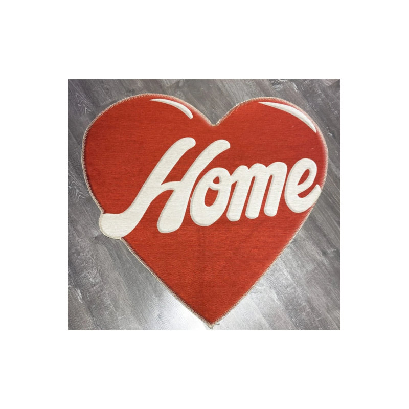 Heart-Shaped Home Script Decorative Washable Carpet, Novelty 3'4" x 3'4"