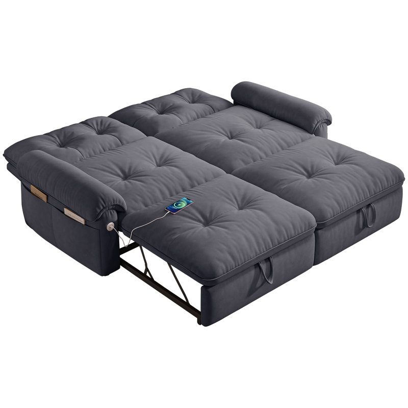 Canapé-lit convertible 2 en 1 multifonctionnel avec poches latérales, lit escamotable moderne en velours de 73 po pour salon de chambre à coucher de bureau