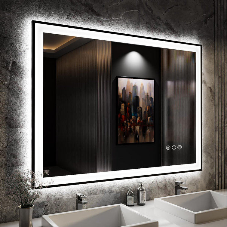 Orren Ellis Aevar Dual LED Lights Space Aluminum Framed Anti-Fog Wall  Bathroom Vanity Mirror in Tempered Glass  Reviews Wayfair Canada