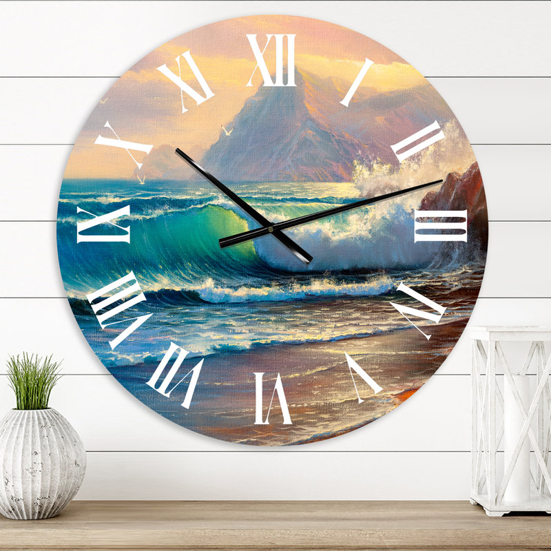 Horloge murale nautique et côtière Morning Sunlight On The Sea Waves III, Surdimensionné
