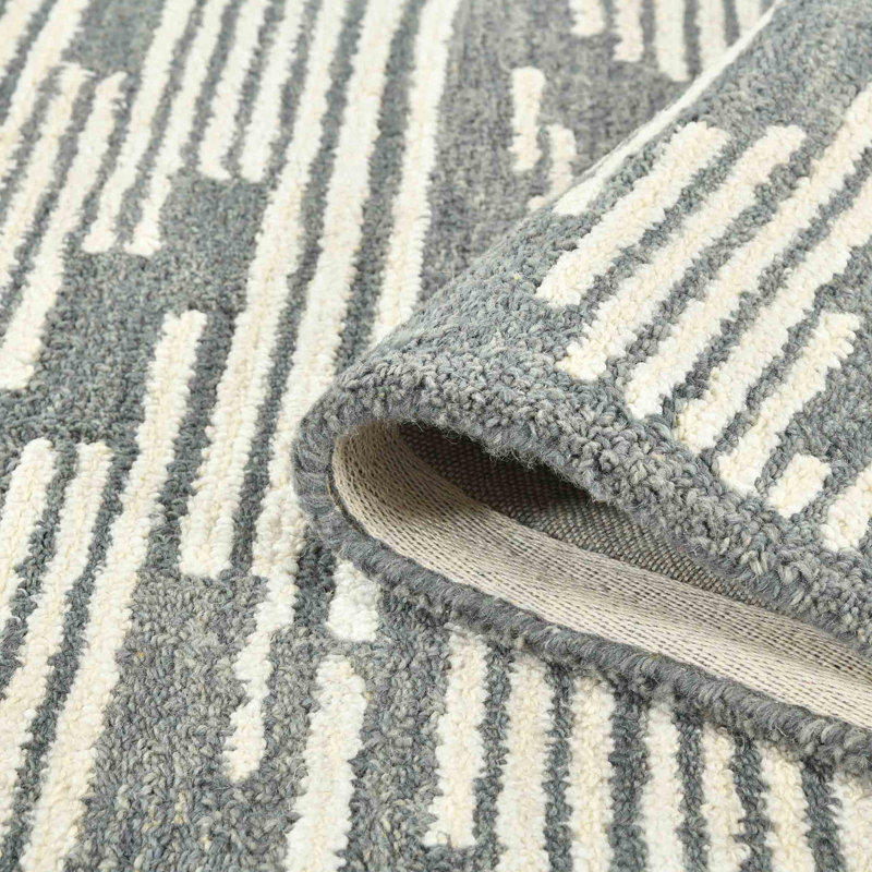 Handmade Dark Gray Geometric Wool Rectangular Rug 5' x 8'