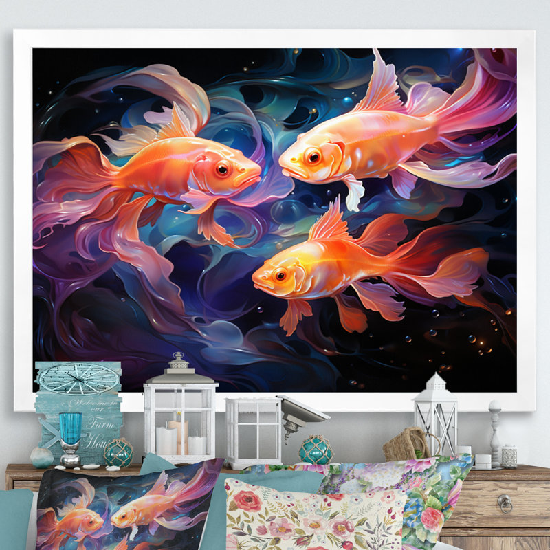" Fishing Ethereal Eels ", White Single Picture Framed, 30" H x 40" W x 1.5" D